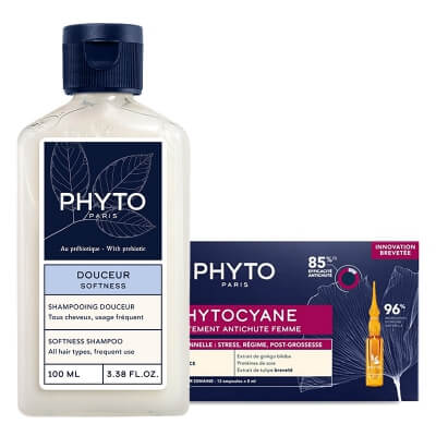 Phyto Beauty Hair ZESTAW Kuracja przeciw okresowemu wypadaniu włosów dla kobiet 12x 5 ml + Delikatny szampon 100 ml