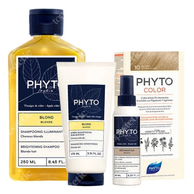 Phyto Blonde Beauty Hair ZESTAW Farba do włosów (10 Blond Extra Clair) 50+50+12 + Spray termoochronny 150 ml + Szampon 250 ml + Odżywka 175 ml