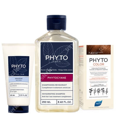 Phyto Color And Revitalizing Hair Set ZESTAW Farba do włosów - miedziany złoty (kolor 7.43 Blond Cuivre Dore) 1 szt + Rewitalizujący szampon dla kobiet 250 ml + Odżywka do włosów