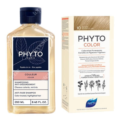 Phyto Color Set ZESTAW Szampon chroniący kolor 250 ml + Farba do włosów - ekstra jasny blond (10 Blond Extra Clair) 50+50+12