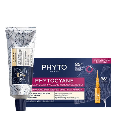 Phyto Hair Loss Suplement To Woman + Nutrition Cream 7 ZESTAW Kuracja przeciw okresowemu wypadaniu włosów dla kobiet 12x 5 ml + Krem nawilżający do włosów 50 ml