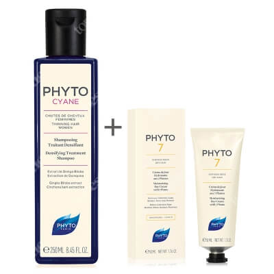 Phyto Phyto 7 + Phytocyane Shampoo ZESTAW Nawilżający krem do codziennej pielęgnacji 50 ml + Rewitalizujący szampon wzmacniający włosy 250 ml