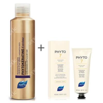 Phyto Phyto 7 + Phytokeratine Extreme Shampoo ZESTAW Nawilżający krem do codziennej pielęgnacji 50 ml + Keratynowy szampon odbudowujący 200 ml