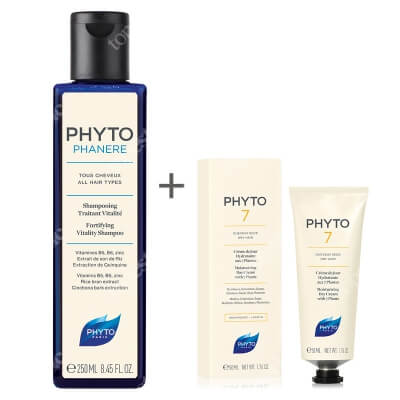Phyto Phyto 7 + Phytophanere Shampoo ZESTAW Nawilżający krem do codziennej pielęgnacji 50 ml + Szampon wzmacniająco - rewitalizujący 250 ml