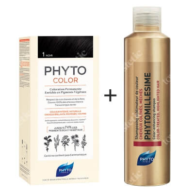 Phyto PhytoColor 1 Noir & Phytomillesime Shampoo ZESTAW Farba do włosów - kolor czarny 50+50+12 + Szampon upiększający kolor 200 ml