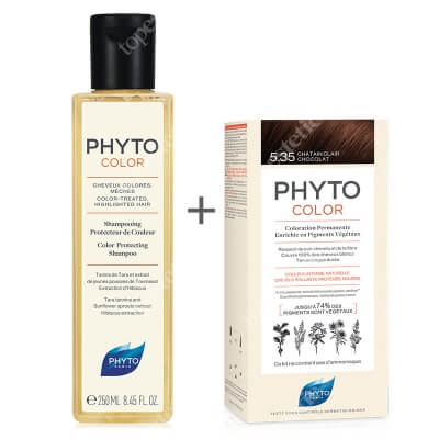Phyto PhytoColor 5.35 Chatain Clair Chocolat + Phytocolor Shampoo ZESTAW Farba do włosów - złoty mahoń 50+50+12 + Szampon chroniący kolor 250 ml