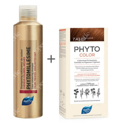 Phyto PhytoColor 7.43 Blond Cuivre Dore + Phytomillesime Shampoo ZESTAW Farba do włosów - miedziany złoty 50+50+12 + Szampon upiększający kolor 200 ml