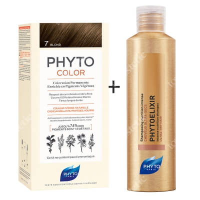 Phyto PhytoColor 7 Blond & Phytoelixir Shampoo ZESTAW Farba do włosów - kolor blond 50+50+12 + Szampon odżywczy 200 ml
