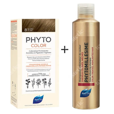 Phyto PhytoColor 8 Blond & Phytomillesime Shampoo ZESTAW Farba do włosów - kolor jasny blond 50+50+12 + Szampon upiększający kolor 200 ml