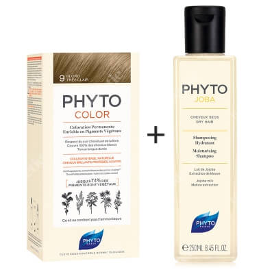 Phyto PhytoColor 9 Blond & Phytojoba ZESTAW Farba do włosów - bardzo jasny blond 50+50+12 + Szampon nawilżający 250 ml