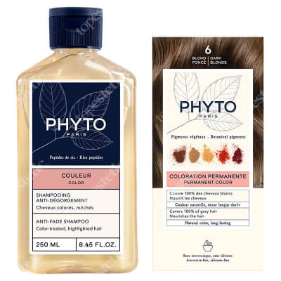 Phyto PhytoColor + Color Anti-Fade Shampoo ZESTAW Farba do włosów - ciemny blond (6 Blond Fonce) 50+50+12 + Szampon chroniący kolor 250 ml