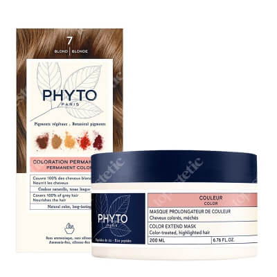 Phyto PhytoColor + Color Extend Mask ZESTAW Farba do włosów - blond (7 Blond) 50+50+12 + Maska przedłużająca trwałość koloru 200 ml