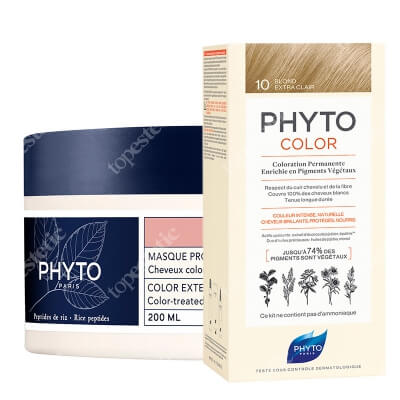Phyto PhytoColor + Color Extend Mask ZESTAW Farba do włosów - ekstra jasny blond (10 Blond Extra Clair) 50+50+12 + Maska przedłużająca trwałość koloru 200 ml
