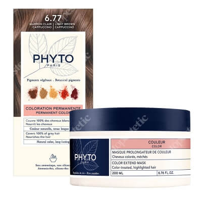 Phyto PhytoColor + Color Extend Mask ZESTAW Farba do włosów - jasne brązowe capuccino (6.77 Marron Clair Cappuccino) 50+50+12 + Maska przedłużająca trwałość koloru 200 ml