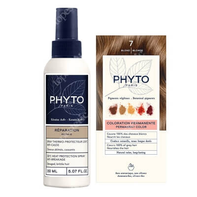 Phyto PhytoColor + Heat Protection Spray ZESTAW Farba do włosów - blond (7 Blond) 50+50+12 + Spray termoochronny 150 ml