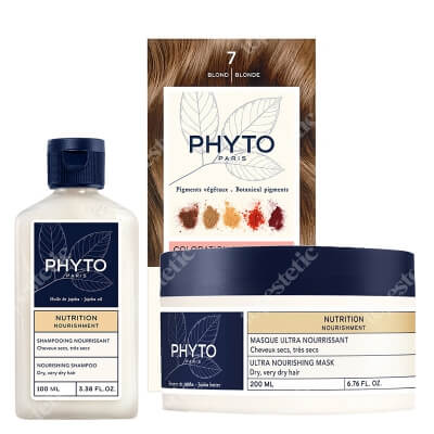 Phyto PhytoColor + Nourishing ZESTAW Farba do włosów - blond (7 Blond) 50+50+12 + Szampon 100 ml + Maska 200 ml