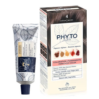 Phyto PhytoColor + Nutrition Phyto 7 ZESTAW Farba do włosów - kasztan (4 Chatain) 50+50+12 + Krem nawilżający do włosów 50 ml