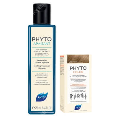 Phyto PhytoColor + Phytoapaisant Shampoo ZESTAW Farba do włosów - bardzo jasny beżowy blond (9.8 Blond Tres Clair Beige) 50+50+12 + Kojący szampon odżywczy 250 ml