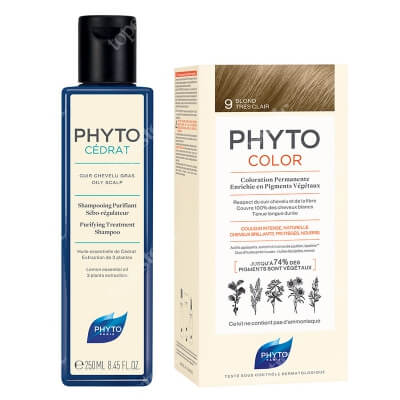 Phyto PhytoColor + Phytocedrat Shampoo ZESTAW Farba do włosów - bardzo jasny blond (9 Blond Tres Clair) 50+50+12 + Szampon regulujący wydzielanie sebum 250 ml