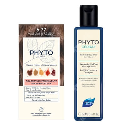 Phyto PhytoColor + Phytocedrat Shampoo ZESTAW Farba do włosów - jasne brązowe capuccino (6.77 Marron Clair Cappuccino) 50+50+12 + Szampon regulujący wydzielanie sebum 250 ml