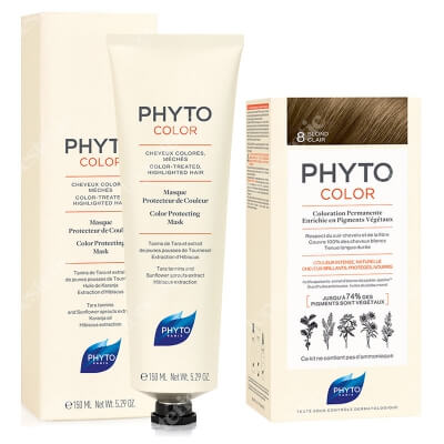 Phyto PhytoColor + Phytocolor Mask ZESTAW Farba do włosów - jasny blond (8 Blond Clair) 50+50+12 + Maska chroniąca kolor 150 ml