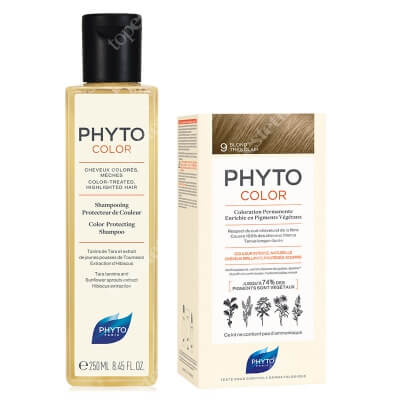 Phyto PhytoColor + Phytocolor Shampoo ZESTAW Farba do włosów - bardzo jasny blond (9 Blond Tres Clair) 50+50+12 + Szampon chroniący kolor 250 ml