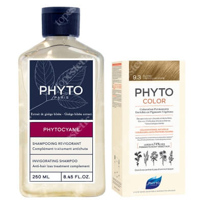 Phyto PhytoColor + Phytocyane Shampoo ZESTAW Farba do włosów - bardzo jasny złoty blond (9.3 Blond Tres Clair Dore) 50+50+12 + Rewitalizujący szampon dla kobiet 250 ml