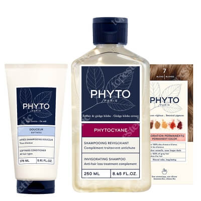 Phyto PhytoColor + Phytocyane + Softness Conditioner ZESTAW Farba do włosów - blond 1 szt + Szampon 250 ml + Odżywka do włosów ułatwiająca rozczesywanie 175 ml