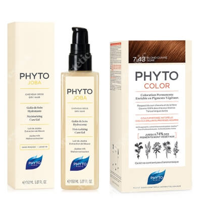 Phyto PhytoColor + Phytojoba Gel ZESTAW Farba do włosów - miedziany złoty (7.43 Blond Cuivre Dore) 50+50+12 + Żel nawilżający 150 ml