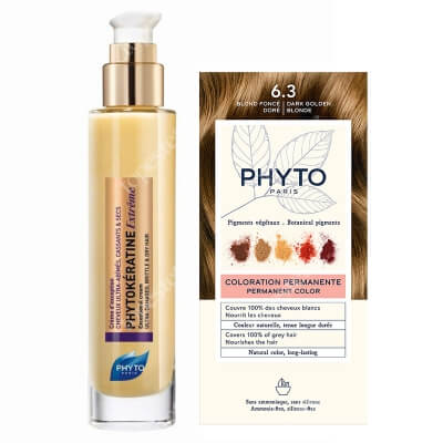 Phyto PhytoColor + Phytokeratine Extreme Cream ZESTAW Farba do włosów - ciemny złoty blond (6.3 Blond Fonce Dore) 50+50+12 + Keratynowy krem odbudowujący 100 ml