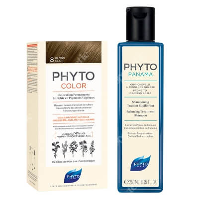 Phyto PhytoColor + Phytopanama Shampoo ZESTAW Farba do włosów - jasny blond (8 Blond Clair) 50+50+12 + Szampon regulujący do codziennego stosowania 250 ml