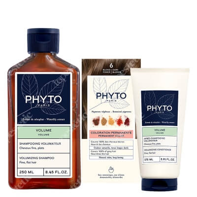 Phyto PhytoColor + Phytovolume ZESTAW Farba do włosów - ciemny blond (6 Blond Fonce) 50+50+12 + Szampon 250 ml + Odżywka 175 ml