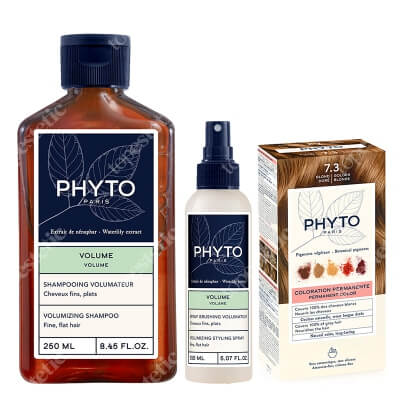 Phyto PhytoColor + Phytovolume ZESTAW Farba do włosów - złoty blond (7.3 Blond Dore) 50+50+12 + Szampon 250 ml + Spray zwiększający objętość 150 ml