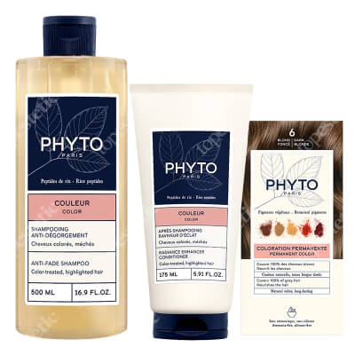 Phyto PhytoColor + Radiance ZESTAW Farba do włosów - ciemny blond (6 Blond Fonce) 50+50+12 + Szampon 500 ml + Odżywka 175 ml