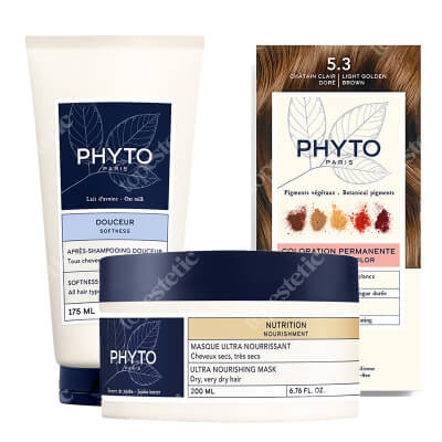 Phyto PhytoColor + Repair ZESTAW Farba do włosów (5.3 Chatain Clair Dore) 50+50+12 + Odżywka 175 ml + Maska 200 ml