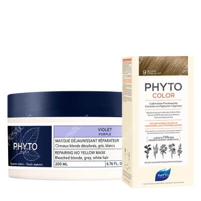 Phyto PhytoColor + Repairing No Yellow Mask ZESTAW Farba do włosów - bardzo jasny blond (9 Blond Tres Clair) 50+50+12 + Maska neutralizująca żółte odcienie 200 ml