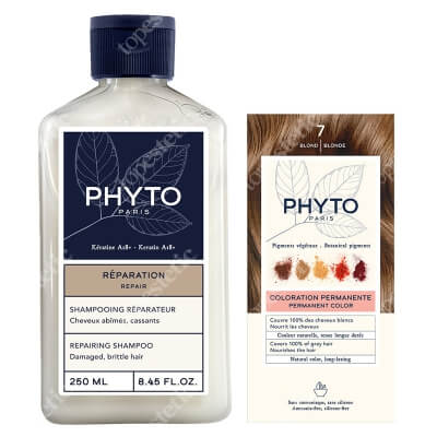 Phyto PhytoColor + Repairing Shampoo ZESTAW Farba do włosów - blond (7 Blond) 50+50+12 + Szampon odbudowujący 250 ml