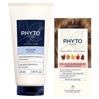 Phyto PhytoColor + Softness Conditioner ZESTAW Farba do włosów - blond (7 Blond) 50+50+12 + Odżywka do włosów ułatwiająca rozczesywanie 175 ml