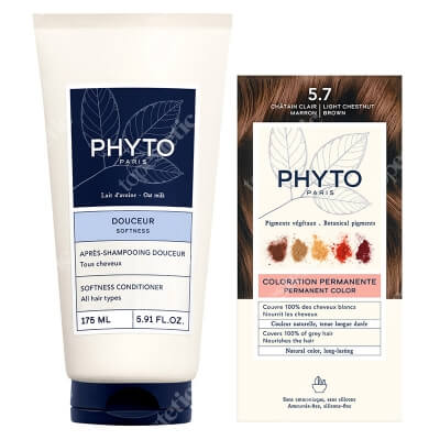 Phyto PhytoColor + Softness Conditioner ZESTAW Farba do włosów - jasny kasztanowy brąz (5.7 Chatain Clair Marron) 50+50+12 + Odżywka do włosów ułatwiająca rozczesywanie 175 ml