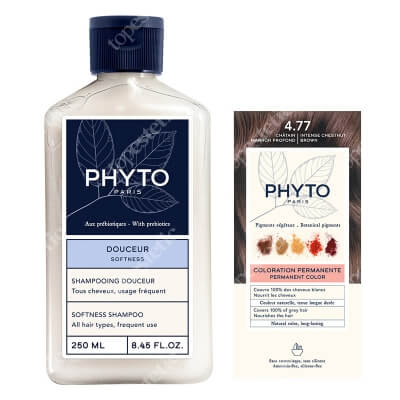 Phyto PhytoColor + Softness Shampoo ZESTAW Farba do włosów - kasztanowy brąz (4.77 Chatain Marron Profond) 50+50+12 + Delikatny szampon 250 ml