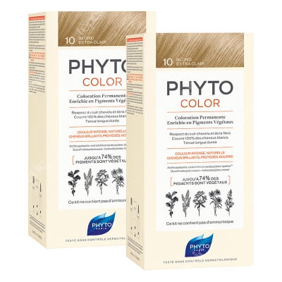 Phyto PhytoColor x 2 ZESTAW Farba do włosów - ekstra jasny blond (10 Blond Extra Clair) 50+50+12 x 2