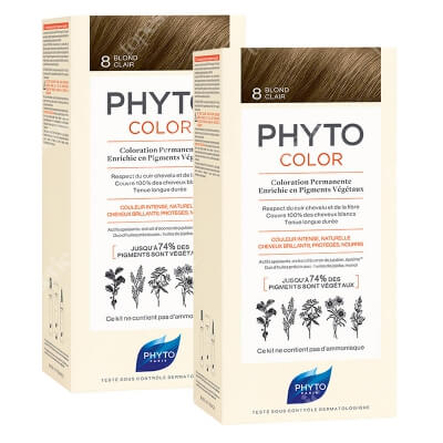 Phyto PhytoColor x 2 ZESTAW Farba do włosów - jasny blond (8 Blond Clair) 50+50+12 x 2