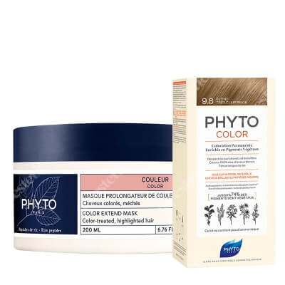 Phyto PhytoColor ZESTAW Farba do włosów - bardzo jasny beżowy blond (9.8 Blond Tres Clair Beige) 50+50+12 + Maska przedłużająca trwałość koloru 200 ml