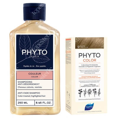 Phyto PhytoColor ZESTAW Farba do włosów - bardzo jasny blond (9 Blond Tres Clair) 50+50+12 + Szampon chroniący kolor 250 ml