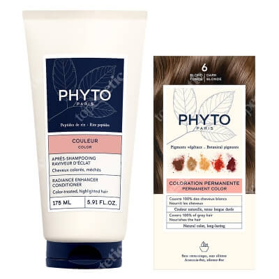 Phyto PhytoColor ZESTAW Farba do włosów - ciemny blond (6 Blond Fonce) 50+50+12 + Odżywka wzmacniająca blask 175 ml