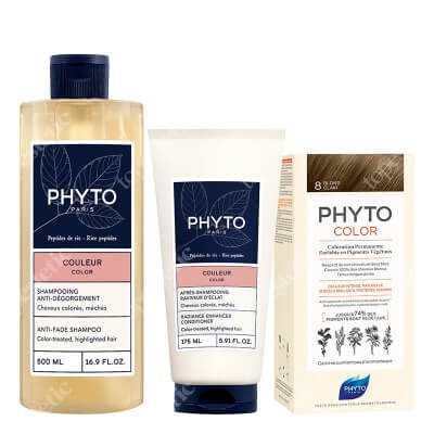Phyto PhytoColor ZESTAW Farba do włosów - jasny blond (8 Blond Clair) 50+50+12 + Szampon chroniący kolor 500 ml + Odżywka wzmacniająca blask 175 ml