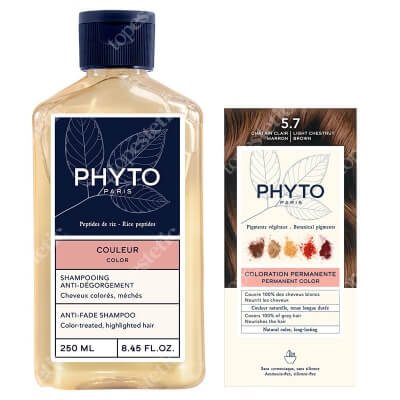 Phyto PhytoColor ZESTAW Farba do włosów - jasny kasztanowy brąz (5.7 Chatain Clair Marron) 50+50+12 + Szampon chroniący kolor 250 ml