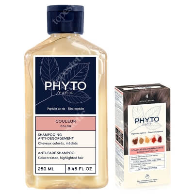 Phyto PhytoColor  ZESTAW Farba do włosów - kasztan (4 Chatain) 50+50+12 + Szampon chroniący kolor 250 ml