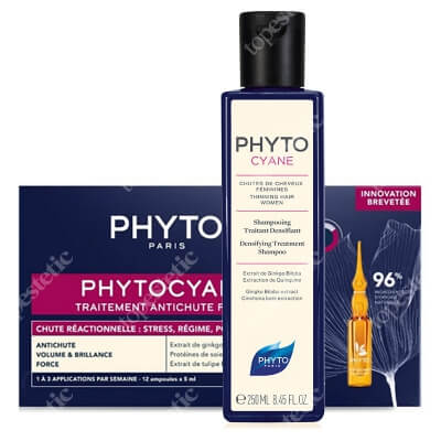 Phyto Phytocyane Femme Set ZESTAW Kuracja przeciw okresowemu wypadaniu włosów dla kobiet 12x 5 ml + Szampon wzmacniający włosy 250 ml
