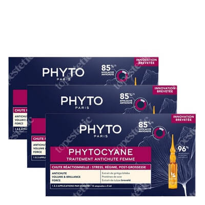 Phyto Phytocyane Femme x 3 ZESTAW Kuracja przeciw okresowemu wypadaniu włosów dla kobiet 12x 5 ml x 3